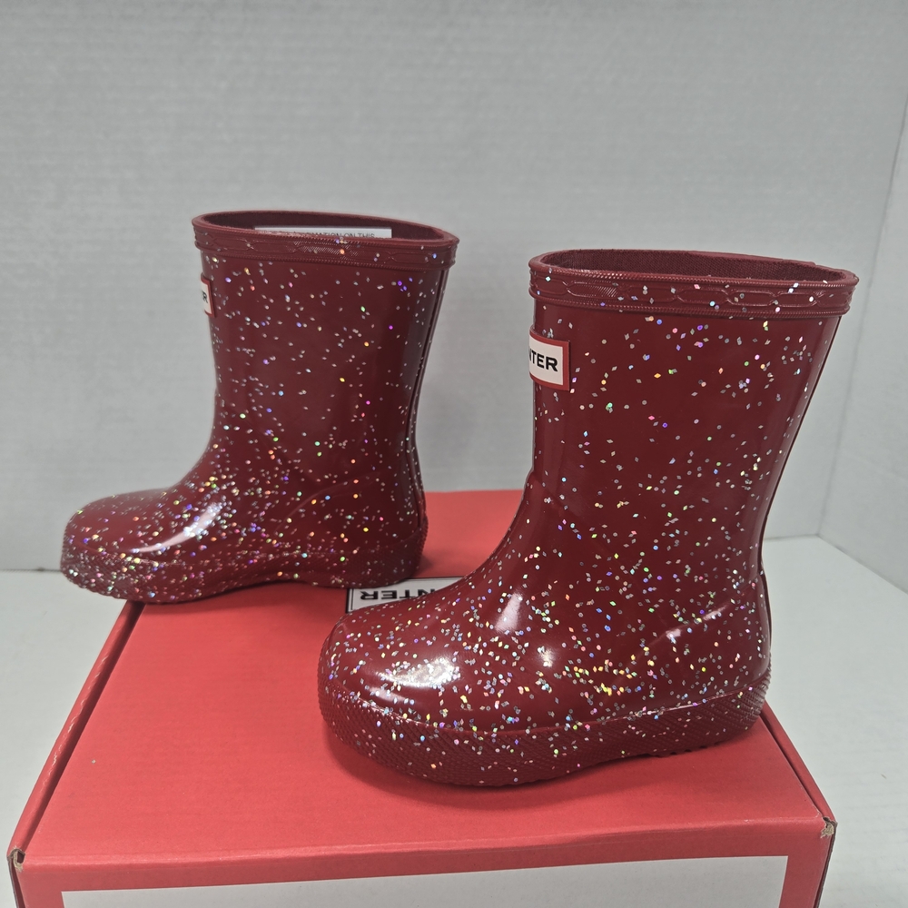 Hunter Kids First Glitter Rain Boots In Vital Burgundy Size EU 21 US C5 - C6 - Picture 4 of 12